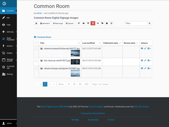 Simple digital signage content loop can be populated with just dropping images into a Plone folder