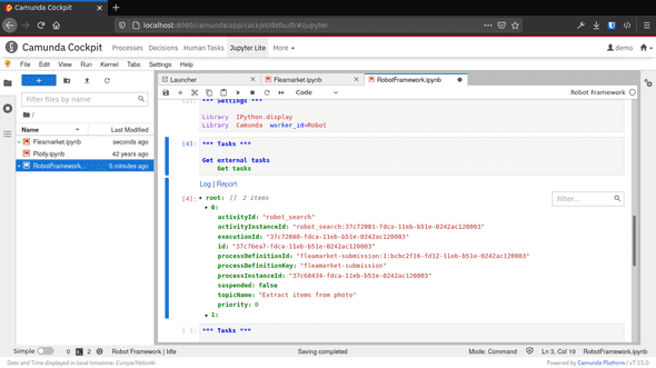 Executing Robot Framework in-browser to fetch external task data from Camunda