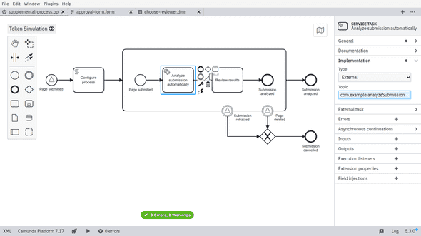 Camunda Modeler with open BPMN diagram