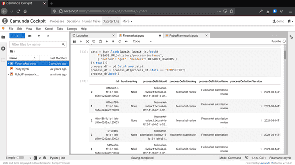 JupyterLite as a Camunda Cockpit plugin